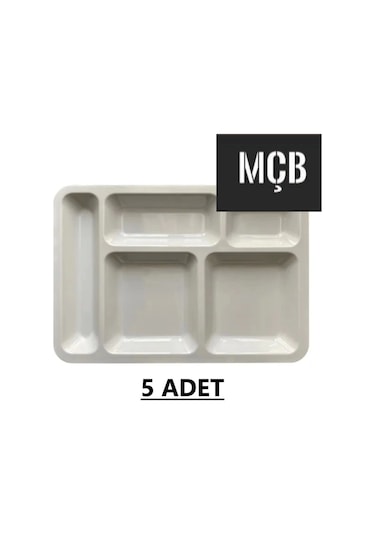 5 Adet 5 Gözlü Kırılmaz Plastik Tabldot Tabağı Beyaz Self Servis Tabildot Tabilot Tabak Beyaz