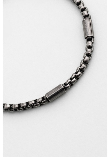 Zincir Detaylı Çelik 21 Cm Erkek Bileklik Gri