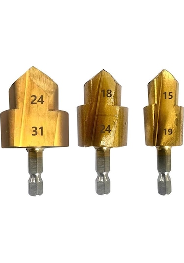 3 Adet Kademeli Matkap Ucu, Altıgen Saplı Su Borusu Bağlantı Alet