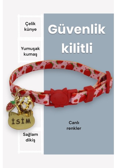 Caramelos Güvenlik Kilitli Kedi Tasması İsimli Kedi Tasması Clk-k
