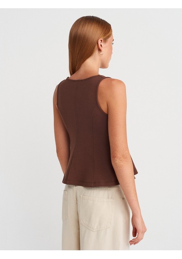 Dilvin 31979 Düğmeli Peplum Top-açık Kahve Açık Kahve