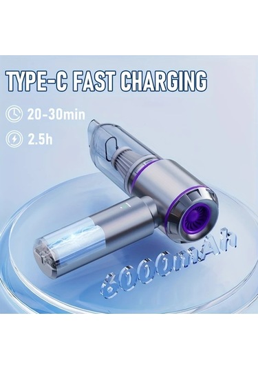 Honeybeeshop Gri Çift Amaçlı Yüksek Güçlü Kablosuz Elektrikli Süpürge Usb Şarjlı Mini Ev Ve Otomotiv Vakum Temizleyici Evcil Hayvan Tüyü İçin