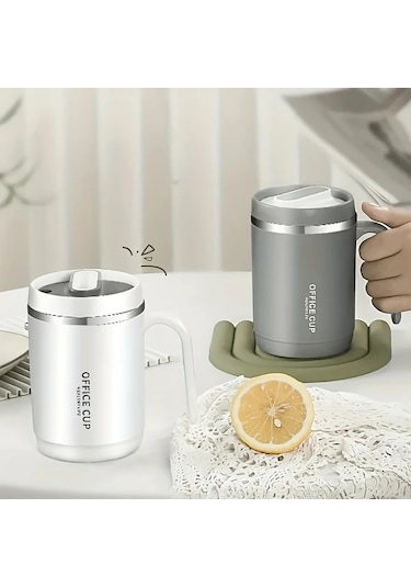 Honeybeeshop Beyaz 16.91oz Paslanmaz Çelik Yalıtımlı Kahve Termosu Kapak Ve Pipet Beyaz