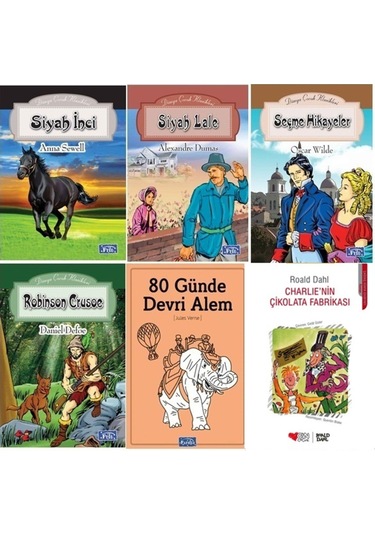 Robinson Crusoe,siyah İnci,charlienin Çikolata Fabrikası Ortaokul 6 Kitap Set