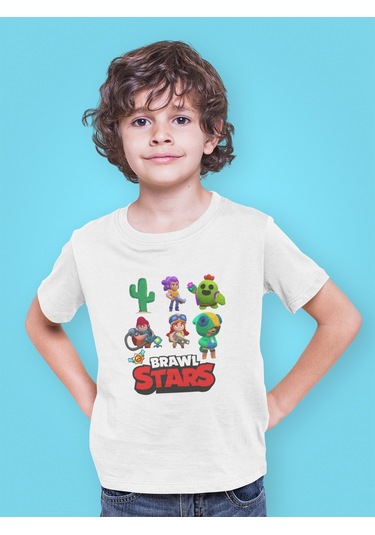 Bumeta Brawl Stars Karakter Baskılı Çocuk Tişört 3 Lü Set Beyaz