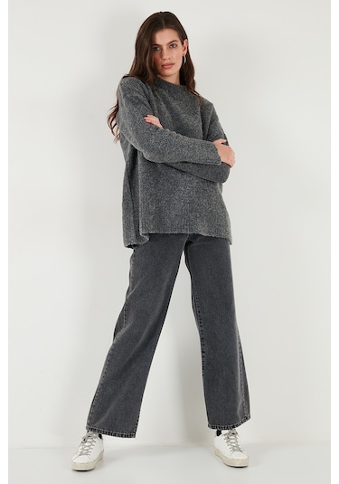 Lela Regular Fit Dik Yaka Yumuşak Dokulu Triko Bayan Kazak 4616222 Antrasit