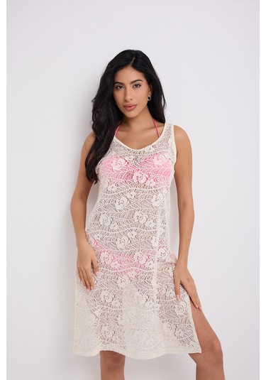 By Papi Pamuk Dantel Elbise Ekru