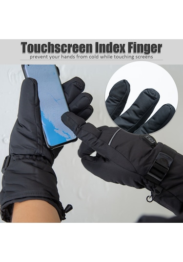 Geeksen Isı Kontrollü Sıcak Eldivenler, Su Geçirmez, Kaymaz, Fleece İç, Dokunmatik Parmak, Kayak-sürek İçin Kışlık Outdoor Siyah-l Siyah