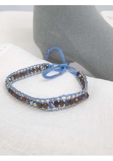 Glamglamour Çekoslavak Kristali Dokuma Kadın Halhal Mavi