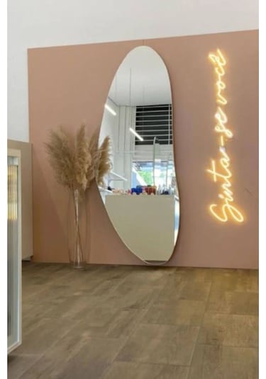 Nova Asimetrik Ayna, Boy Aynası, Duvar Aynası, Konsol Aynası 140 X 52 Gümüş Anthomenova Gümüş