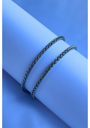 El İşçiliği Paslanmaz Çelik Zincir Erkek Kolye Gümüş - Siyah