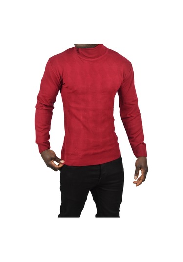 Deepsea Erkek Bordo Slim Fit Baklava Desenli Tam Balıkçı Yaka Boğazlı Triko Balıkçı Yaka Kazak 2505507 Bordo