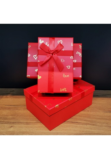 Büro Ev Ofis Hediyesi İçin 3parça Kırmızı Dikdörtgen Prestij Kutu Seti