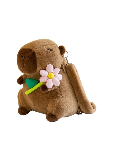 Xiyyadms Yumuşak Kapybara Plüþ Çanta - 35cm, Pilli Çiçekli Desen, Çocuklar İçin Seyahat/okul Çantası, Kol Çekiği İle