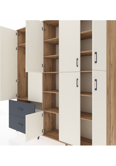 Hyperion Dolap 12 Raflı 2 Çekmeceli Tek Askılı 220x44x243 Çam-aytaşı/antrasit Aytası/antrasıt