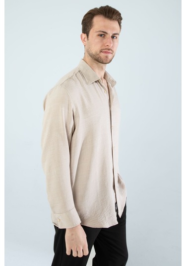 Rahat Kesim Keten Dokulu Gömlek Bej