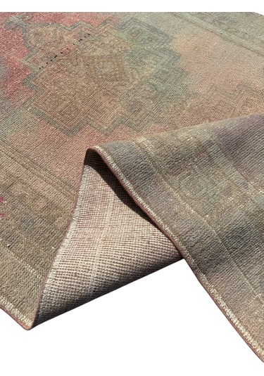 El Dokuması Vintage Taşpınar Halısı 128x248 Renkli Eskitme Halı Renkli