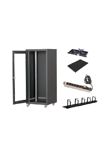 Setrack 19'' 20u 600x600 Rack Kabinet+2lifan+sabit Raf+grup Priz+kablo Organizer