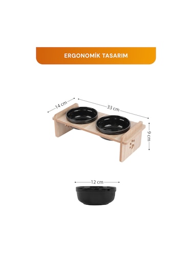 Ahşap Standlı Seramik Kaseli Kedi-köpek Mama Ve Su Kabı