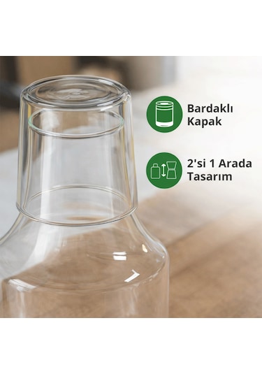 Borosilikat Cam Sürahi, Bardaklı, 1.75 Lt