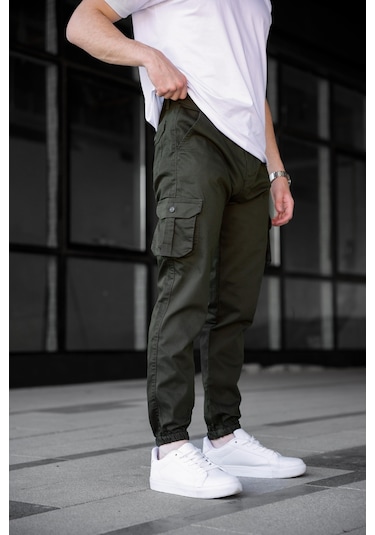 Kargo Cepli Gabardin Kumaş Haki Renk Erkek Pantolon-1796 Haki