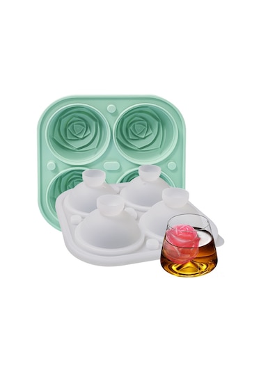 Honmex Gri Silikon Gül Şekilli Buzluk Kalıbı - 4'lü Dıy Buz Şekillendirici, Whiskey Ve İçecekler İçin Pratik Kullanım Çok Renkli