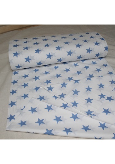 Pamuklu Nevresimlik Kumaş 100 240 Cm Mavi Yıldız Desenli Metrelik Çarşaf Yastık Ev Tekstil Kumaşı Mavi