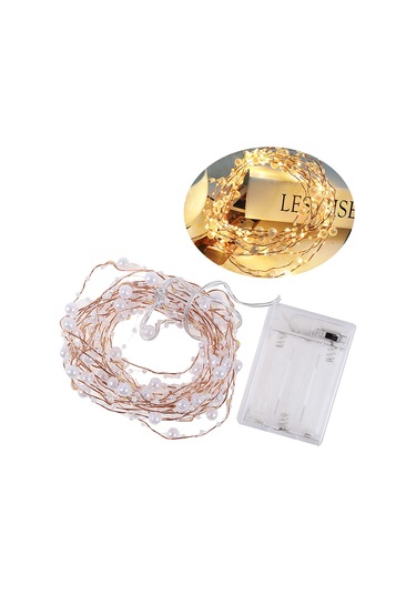 Monyee 5m 50 Led İncili Bakır Işık Zinciri - Noel Dekorasyonu - 3xaa Pil İle Çalışır - Sıcak Beyaz Sürekli Aydınlatma Beyaz