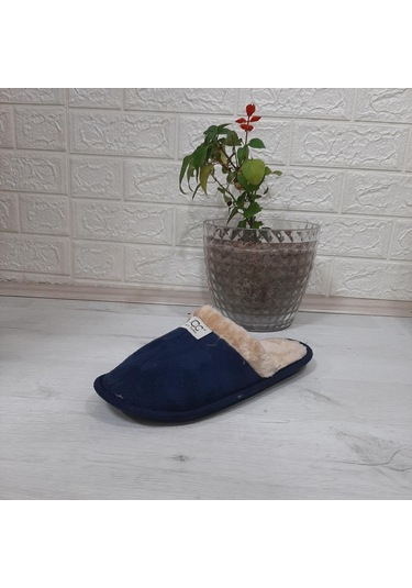 Ucc Lacivert İçi Kürklü Ev İçi Tüylü Misafir Terliği 001