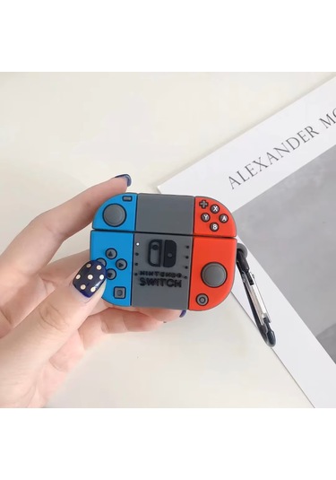 Apple Airpods Pro 3. Nesil 2025 Uyumlu Figürlü Silikon Kılıf Anahtarlıklı Kılıf Mavi - Kırmızı