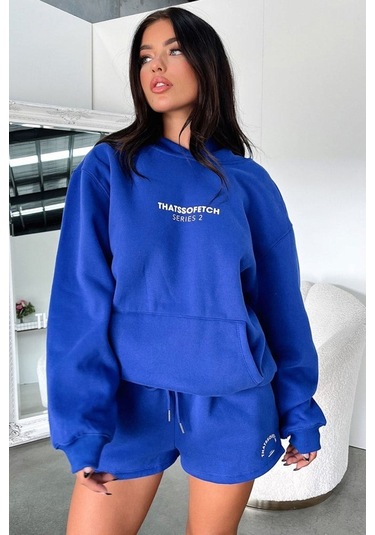 Thatsofetch Series 2 Sweatshirt - Sax Mavi Baskılı Oversize Kapüşonlu Saks Mavi
