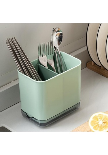 Novahub Gri Çok Fonksiyonlu Kaşık Çatal Çubuk Tutucu, Mutfak Organizatörü, Drenaj Raf, 2 Katmanlı, Mutfak İçin Gri