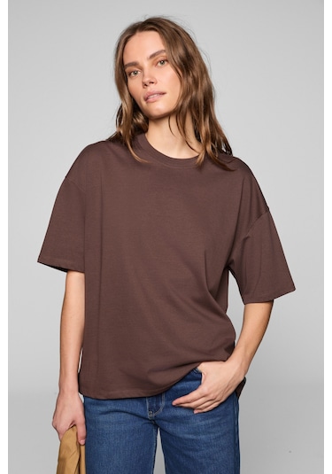 Grımelange Lagertha Kadın %100 Organik Pamuklu Kalın Dokulu Oversize Fit Yuvarlak Yakalı Koyu Kahver Koyu Kahverengi