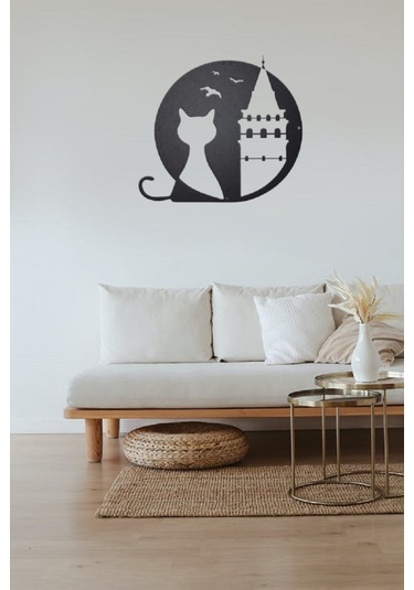 Galata Kulesi&Kedi Görselli Metal Tablo