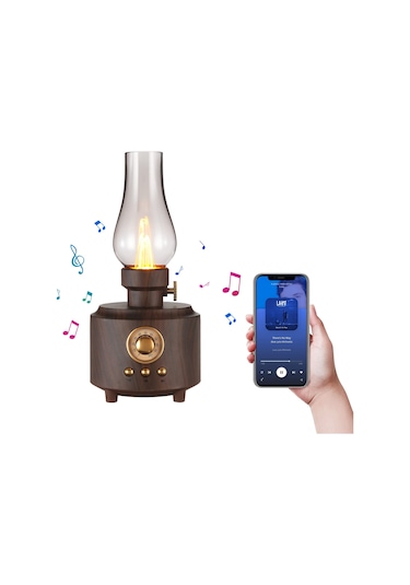 Geeksen Retro Şamdan Şeklinde Bluetooth Hoparlörlü Taşınabilir Led Lamba - C210 Ahşap Desen