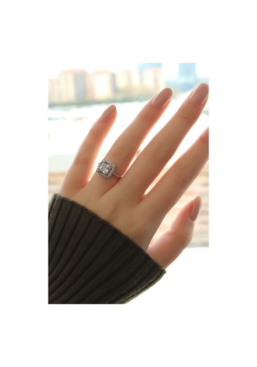 Gümüş Renk Baget Ve Zirkon Taşlı Kare Yüzük Çok Renkli