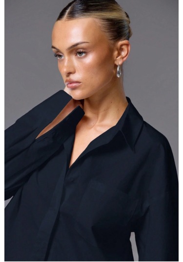 Tarz Cool Kadın Oversize Gömlek Uzun Kollu Basic Salaş Kesim Poplin Trend Şık Günlük Gömlek Lacivert