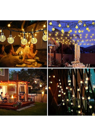 Lighthome Kristal Güneş Enerjili Led Işık Solar Bahçe Aydınlatma 50 Led 7 M Sarı