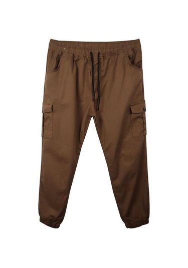 Kargo Cepli Büyük Beden Likralı Jogger Pantolon Taba