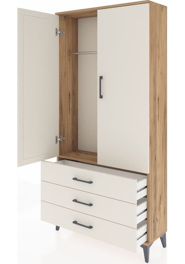 Arges Dolap Tek Raflı 3 Çekmeceli Tek Askılı 88x30x182 Çam-ay... Çam