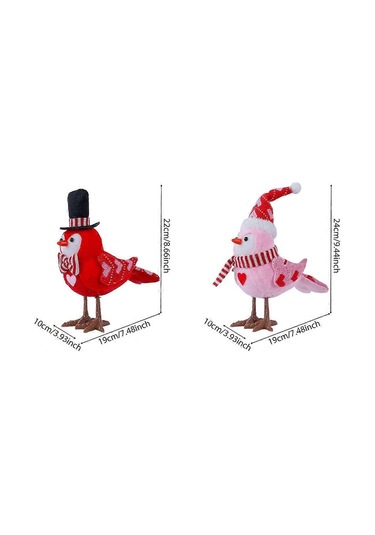 Parlayan Kuş Dekoru Ayakta Hayvan Bebek Heykeli Pencere Süsleri Tatil Kırmızısı