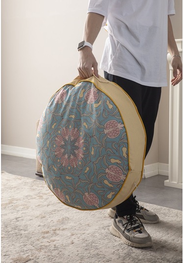 Dekoratif Yuvarlak Taşınabilir Yer Minderi Puf, 60x60cm Meditasyo