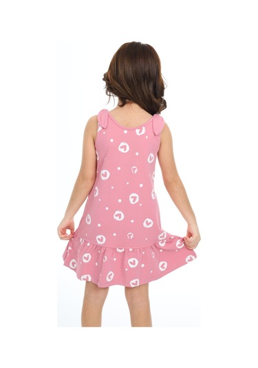 Toontoy Kız Çocuk Kalp Baskılı Elbise Gülkurusu