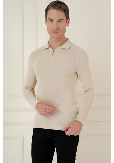 Tr 878 Triko Slim Fit Bej Basic Bej