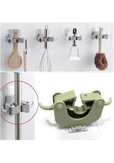 3'lü Paspas Süpürge Fırça Ve Mop Askısı Sap Tutucu Banyo Askısı Çok Renkli