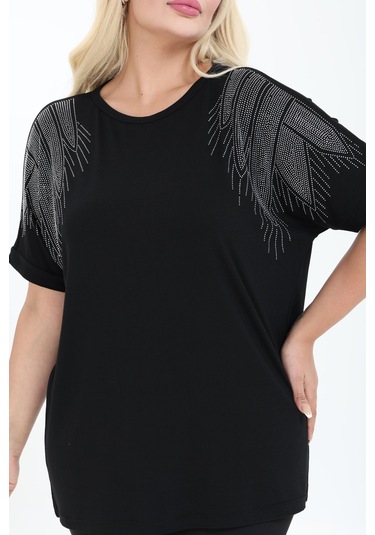 Bambu Bluz Yarasa Kol Taş Detaylı M-6xl Siyah