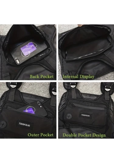 Göğüs Çantası Bel Çantası Hip Hop Streetwear Büyük Kapasiteli Siyah