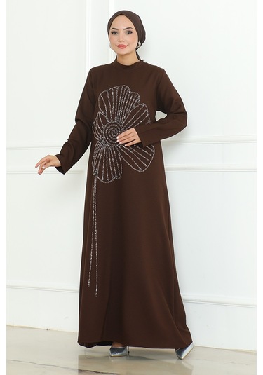 Zeral Taş İşlemeli Abiye 1200 - Kahve