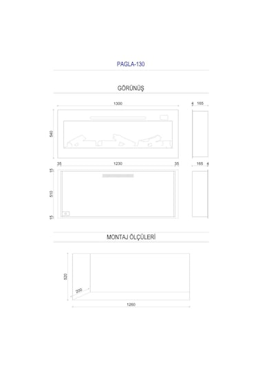 Pagla 130 - Isıtmalı Elektrikli Şömine Sınırsız Renkli Cam Çerçeveli