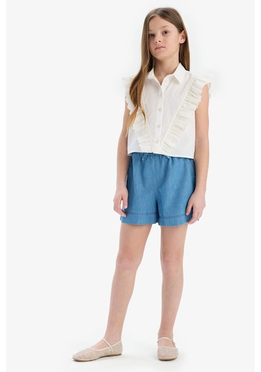 Defacto Kız Çocuk Beli Lastikli Jean Şort B6386a825smnm28 Mavi